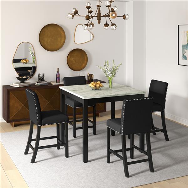 5 Piece Dining Table and Chair Set, Wooden Dining Table and Chair with 4 Chairs for Small Spaces, Modern Square Counter Height Dining Table, Compact Mid-Century Modern Home Table and Chair Set, Uphols