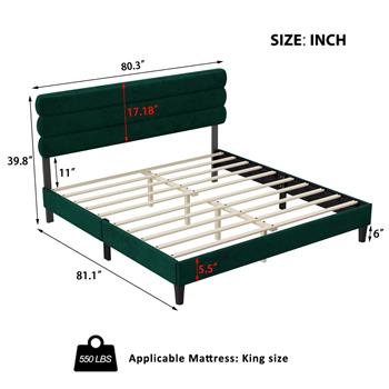 King Bed Frame with Headboard,Sturdy Platform Bed with Wooden Slats Support,No Box Spring,Mattress Foundation,Easy Assembly  Green