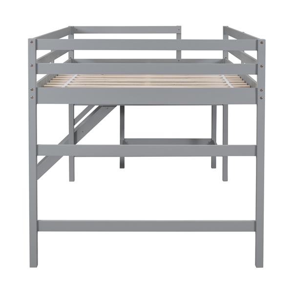 Full Loft Bed with Platform,ladder,Grey