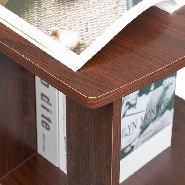 L-Shaped Wood Right-angle Computer Desk with Two-layer Bookshelves Dark Brown