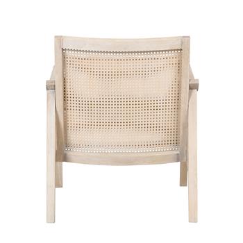 Mid-Century Chair Arm Chair with Lumbar Pillow,Retro Round Rattan Back Upholstered Chair for Living Room, Bedroom, Belcony, Natural