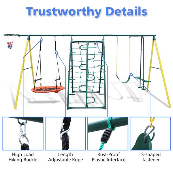 Indoor/Outdoor Metal Swing Set with Safety Belt for Backyard