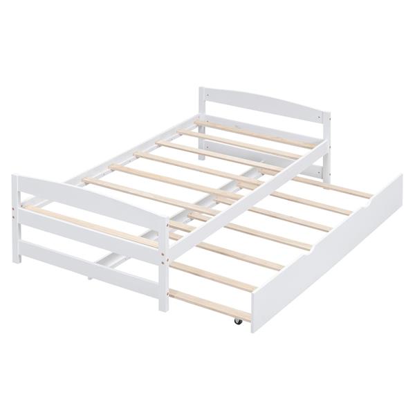 Twin Size Platform Bed with Twin Size Trundle, White