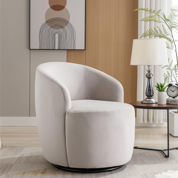 Velvet Fabric Swivel Armchair Barrel Chair With Black Powder Coating Metal Ring,Gray