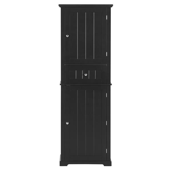 Tall Bathroom Storage Cabinet, Freestanding Storage Cabinet with Drawer and Adjustable Shelf, MDF Board with Painted Finish, Black