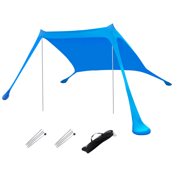 6.5x6.5FT Foldable Beach Canopy Tent Collapsible Shade Sail Sun Protection Windproof Shelter 4 Sandbag 2 Pole Portable Storage Bag Rectangle Blue（No shipments on weekends）