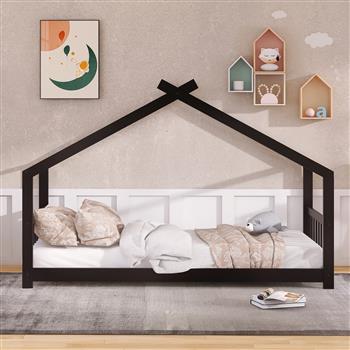 Twin Size House Bed Wood Bed, Espresso