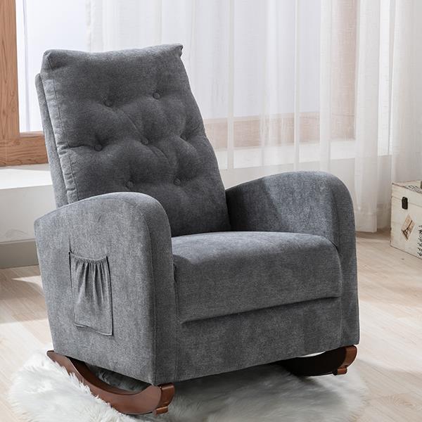 Baby Room High Back Rocking Chair Nursery Chair , Comfortable Rocker Fabric Padded Seat ,Modern High Back Armchair