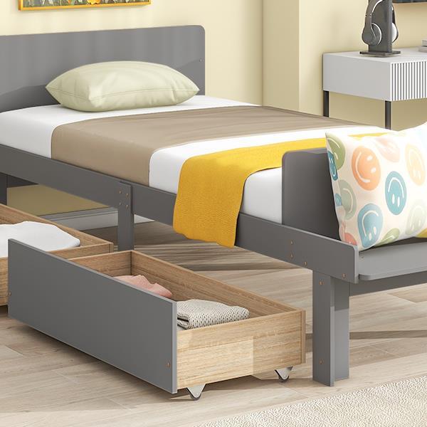 Twin Bed with Footboard Bench,2 drawers,Grey