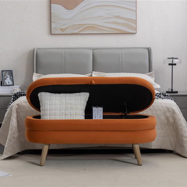 036-Velvet Fabric Storage Bench Bedroom Bench With Wood Legs For Living Room Bedroom Indoor,Orange