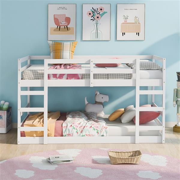 Twin Over Twin Bunk Bed with Ladder, White