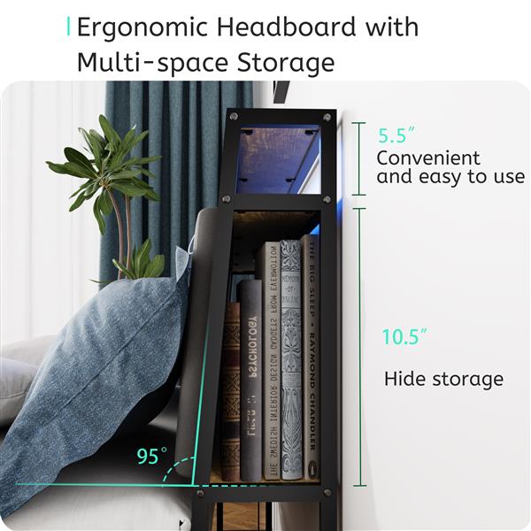 Full Bed Frame with Storage, Ergonomic Headboard,  Bed Frame with 2 Storage Drawers, Built in Charging Station & LED, Outlets & USB, Full Size, Noise Free, No Box Spring Needed, Rustic Brown