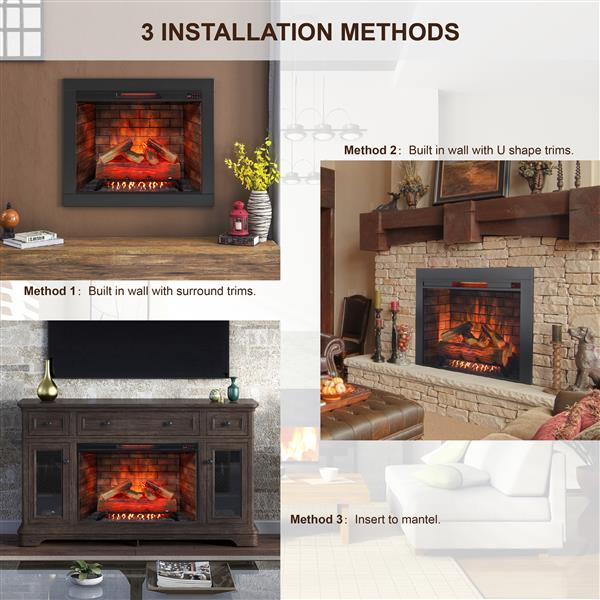 33 inch Infrared Electric Fireplace Insert, Touch Panel Home Decor Heater, Smokeless Firebox With Trim Kit