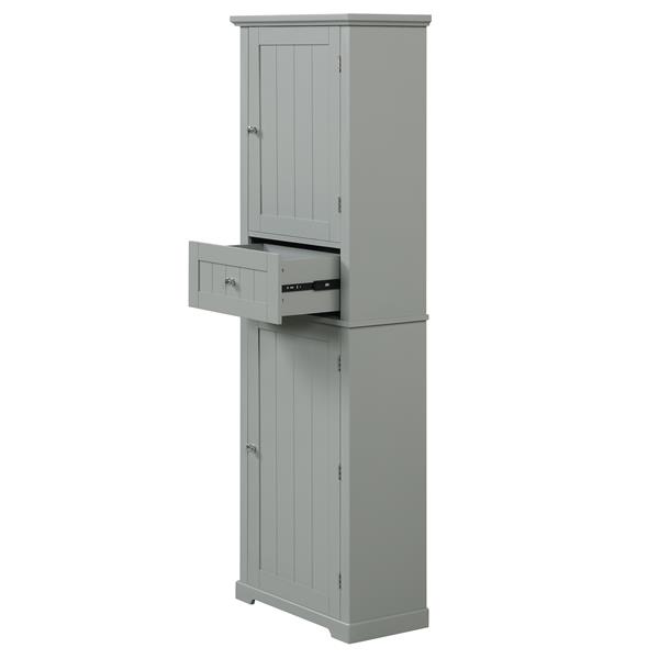 Tall Bathroom Storage Cabinet, Freestanding Storage Cabinet with Drawer and Adjustable Shelf, MDF Board with Painted Finish, Grey