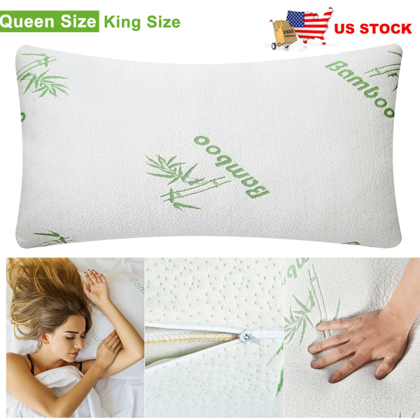 2Pcs Bamboo Memory Foam Pillow Hypoallergenic Bed Pillow For Head Neck Rest Sleeping Shredded Pillow Washable Cover Queen Size Pillow