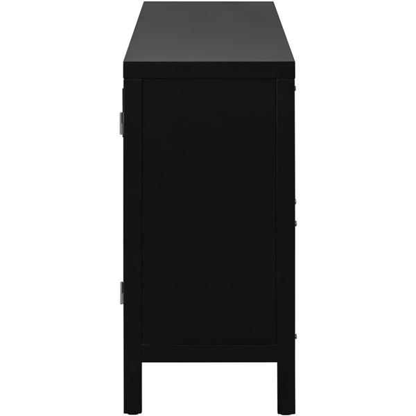 Large Storage Space Sideboard with Artificial Rattan Door and Metal Handles for Living Room and Entryway (Black)