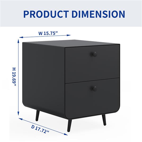 Modern Night Stand Storage Cabinet for Living Room Bedroom, Steel Cabinet with 2 Drawers,Bedside Furniture, Circular Handle