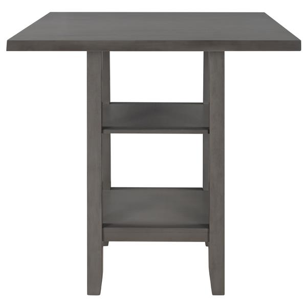 Square Wooden Counter Height Dining Table with 2-Tier Storage Shelving, Gray