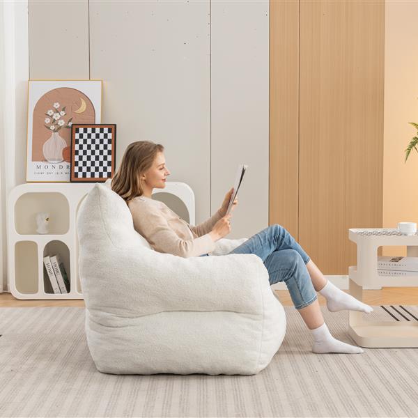 054-Large Size Teddy Fabric Bean Bag Chair Lazy Sofa Chair Sponge filling For Indoor,Ivory