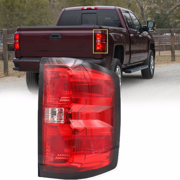 Halogen Tail light Assembly Fit for 2016-2018 Chevy Silverado 1500, 2016-2019 Chevy Silverado 2500HD/3500HD GMC Sierra 3500HD (Dual Rear Wheel Only), Included Harness (Right Passenger Side)