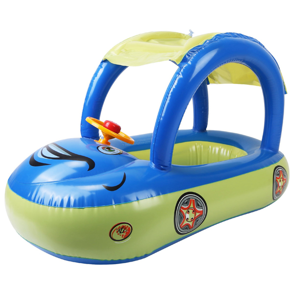 Inflatable Pool Float Car Shaped Toddler Swimming Float Boat Pool Toy Infant Swim Ring Pool with Sun Protection Canopy for 1-3 Year-Old Kids Infant Toddlers（No shipments on weekends）