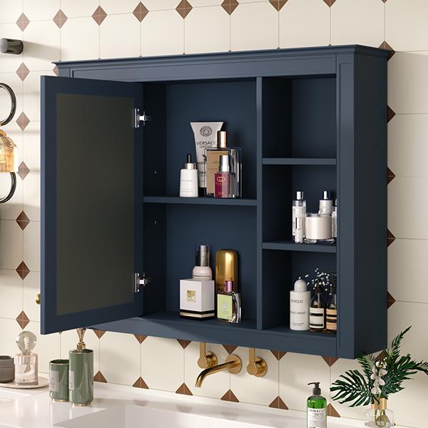 35'' x 27.5'' Medicine Cabinet, Wall Mounted Bathroom Storage Cabinet, Modern Bathroom Wall Cabinet with Mirror, Mirror Cabinet with 6 Open Shelves (Not Include Bathroom Vanity )