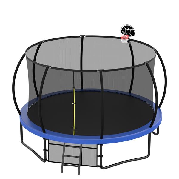 14FT Recreational Kids Trampoline with Safety Enclosure Net & Ladder, Outdoor Recreational Trampolines