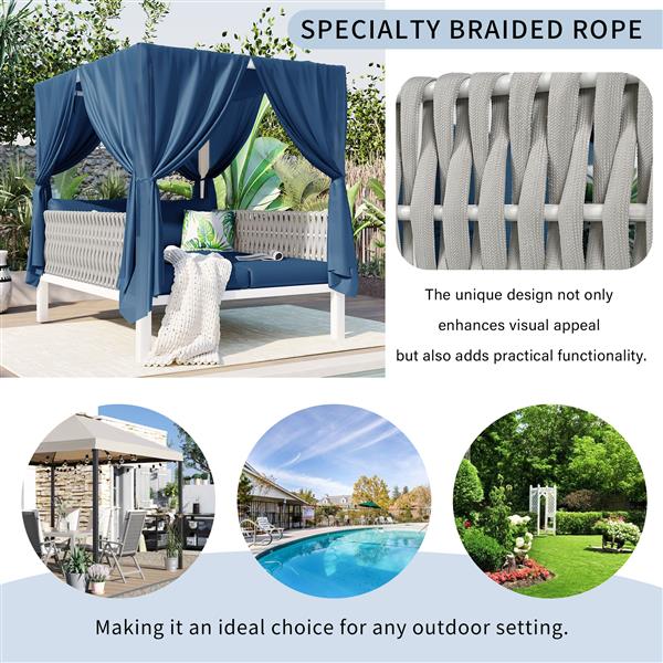 Outdoor Patio Sunbed with Curtains, High Comfort, Suitable for Multiple Scenarios