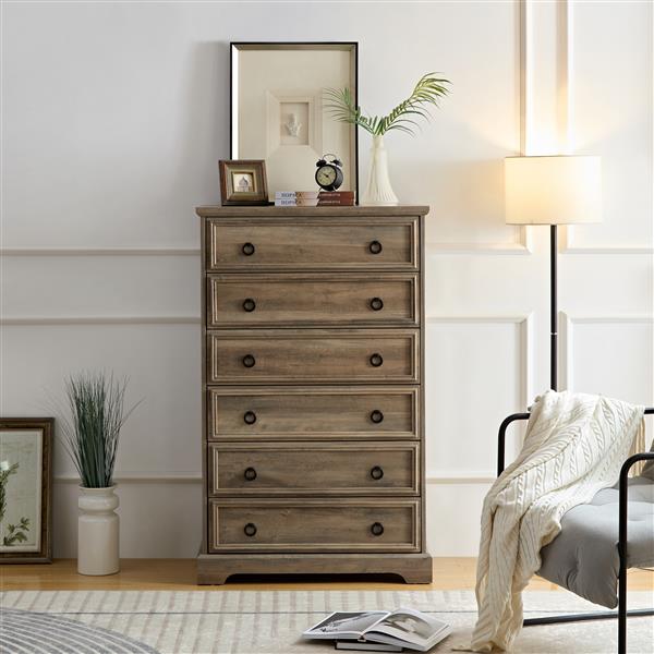 Modern 6 Drawer Dresser, Dressers for Bedroom, Tall Chest of Drawers Closet Organizers & Storage Clothes - Easy Pull Handle, Textured Borders Living Room, Hallway,L 29.53''*W15.75''*H48.03''