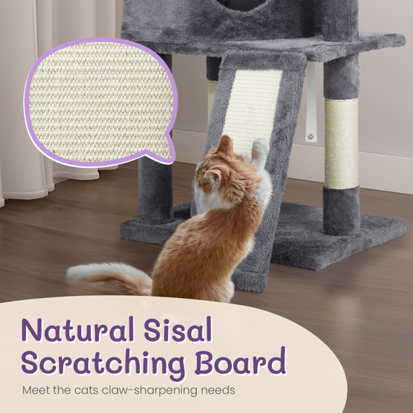 47 inch Cat Tree Cat Tower for Indoor Cats, Cat House with Padded Platform Bed, Toy Ball, Large Cozy Condo, Scratch Board and Sisal Scratching Posts, Dark Grey