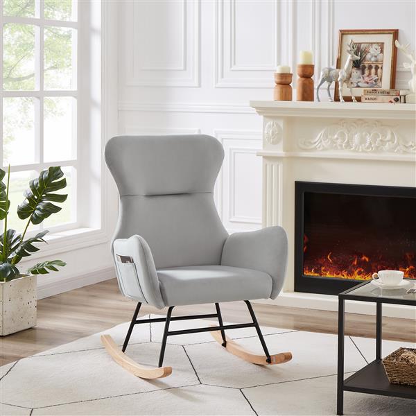 Grey velvet rocking chair