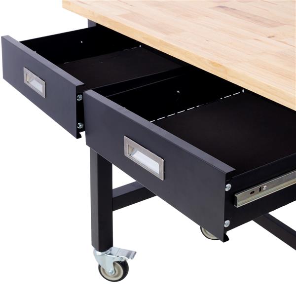 48in Work Bench, Workbench with Drawer Storage, Heavy Duty Bamboo Wood Work Table with Wheels for Garage Home Office