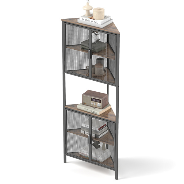 5-Tier Shelves with Metal Mesh Door, Bookcase Storage Shelf Corner Shelf for Small Space, Living Room