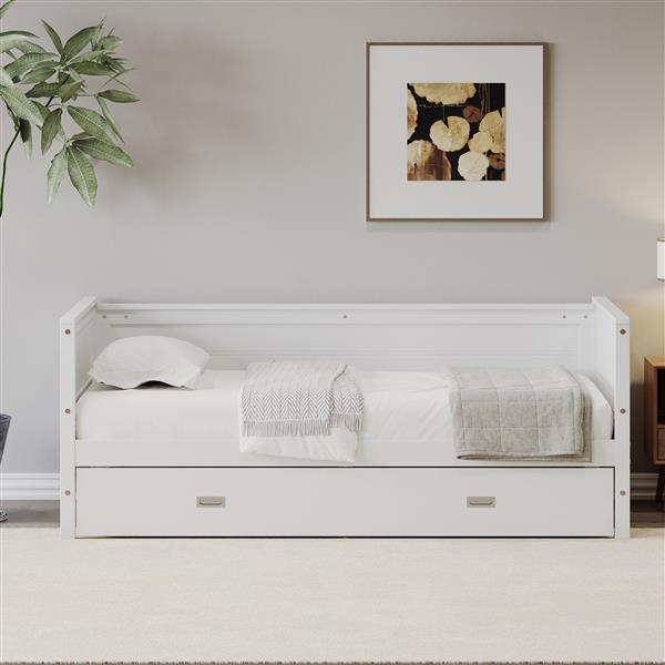 Twin Size Solid Wood Daybed with Trundle for Kids Teens Dorm Bedroom Multipurpose Guest Room or Home, White