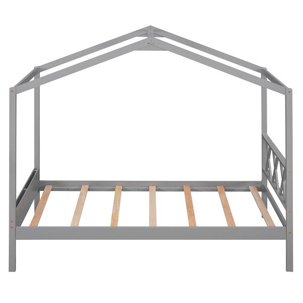 Twin Size Wood House Bed with Storage Space, Gray