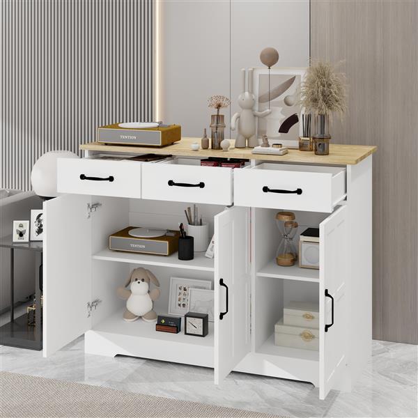 Farmhouse Buffet Cabinet Storage Sideboard with 3 Drawers and 3 Doors for Dining Living Room Kitchen Cupboard-White