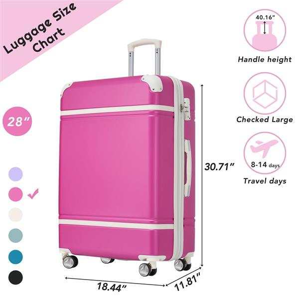 28 IN Luggage 1 Piece with TSA lock , Expandable Lightweight Suitcase Spinner Wheels, Vintage Luggage,Pink