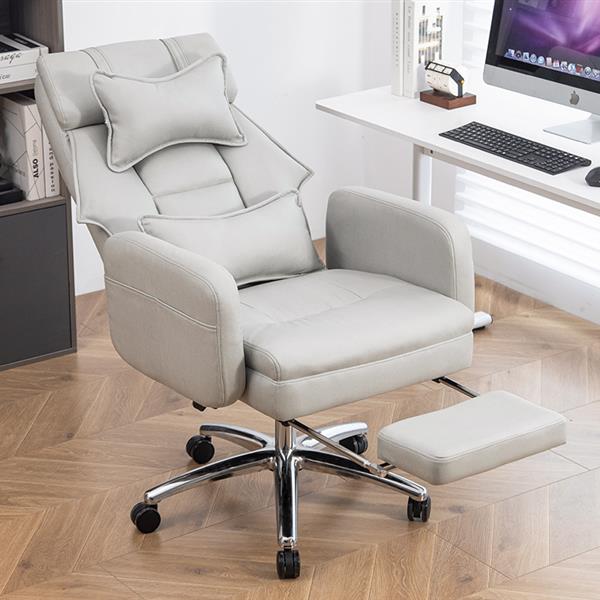 Swivel Ernomic Office Chair, Technology Leather  High Back Office Chair with Lumbar Support Headrest, Sedentary Comfortable Boss Chair, 155° Reclining Computer Chair (Color : Grey)