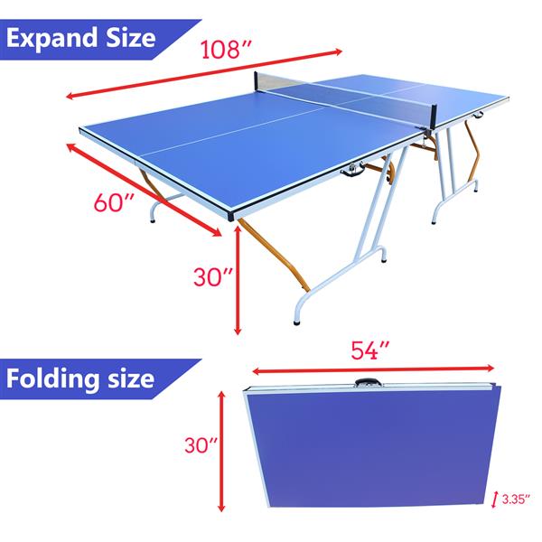 9ft Mid-Size Table Tennis Table Foldable & Portable Ping Pong Table Set for Indoor & Outdoor Games with Net, 2 Table Tennis Paddles and 3 Balls