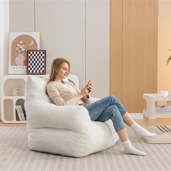 054-Large Size Teddy Fabric Bean Bag Chair Lazy Sofa Chair Sponge filling For Indoor,Ivory