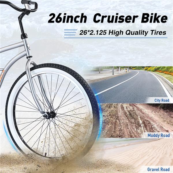 Single Speed Bicycles 26"Inch,Steel Frame, Wide Wheels for Stability, Rear Coaster Brakes,Multiple Colors Men's Beach Cruiser Bike