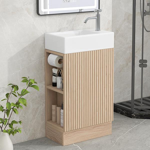 18.6" Bathroom Vanity with Sink, Bathroom Vanity Cabinet with Two-tier Shelf, Left or Right Orientation, Natural