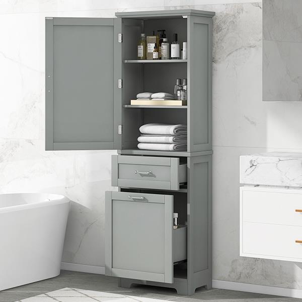 Tall Bathroom Storage Cabinet,  Storage Cabinet with Two Different Size Drawers and Adjustable Shelf, MDF Board with Painted Finish, Grey