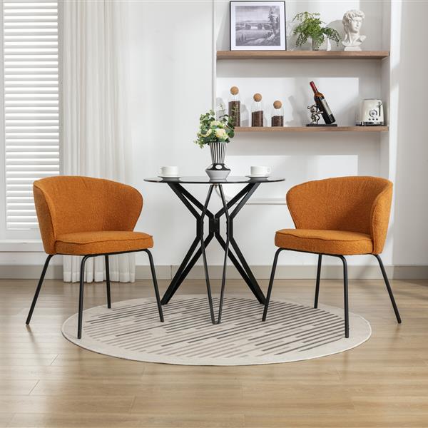 042-Set of 2 Boucle Fabric Dining Chairs With Black Metal Legs,Ginger