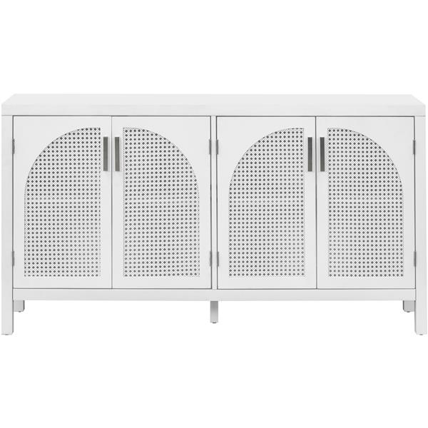 Large Storage Space Sideboard with Artificial Rattan Door and Metal Handles for Living Room and Entryway (White)