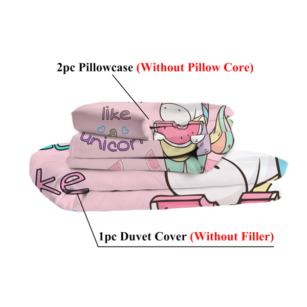 3 Pieces Unicorn Watermelon Duvet Cover Set for Comforter Bedding Queen Size Pink