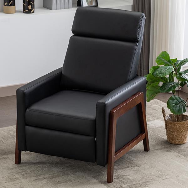 Wood-Framed PU Leather Recliner Chair Adjustable Home Theater Seating with Thick Seat Cushion and Backrest Modern Living Room Recliners, Black