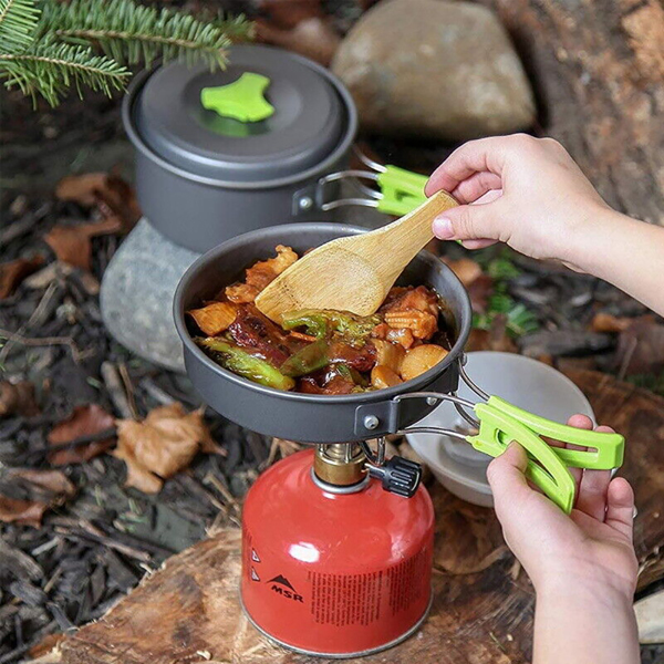 Portable Stove Set Camping Hiking Cookware Outdoor Picnic Bowl Pot Cooking Tool