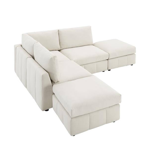 [VIDEO provided][New]93"Modern Sectional Sofa with Vertical Stripes,5-Seat Armless Couch Set with Convertible Ottomans,Various Combinations,L-Shape Indoor Furniture for Living Room,Apartment, 2 Colors