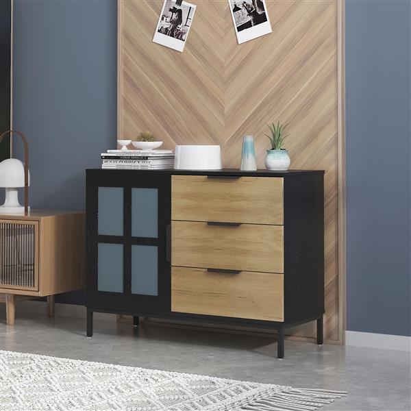 DRESSER CABINET BAR CABINET storge cabinet Glass door side cabinet lockersEmbedded metal handle can be placed in the living room, bedroom, dining room, black+brown